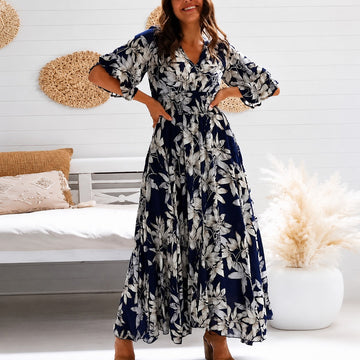 Michaela - Robe Élégante mi-longue à motifs floraux généreux