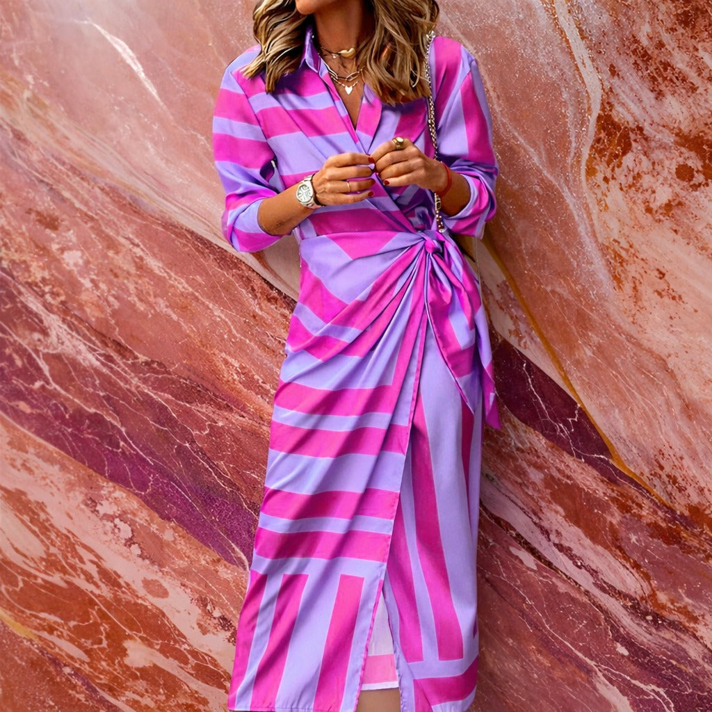 Aliza - Robe Élégante à Motif Rayé