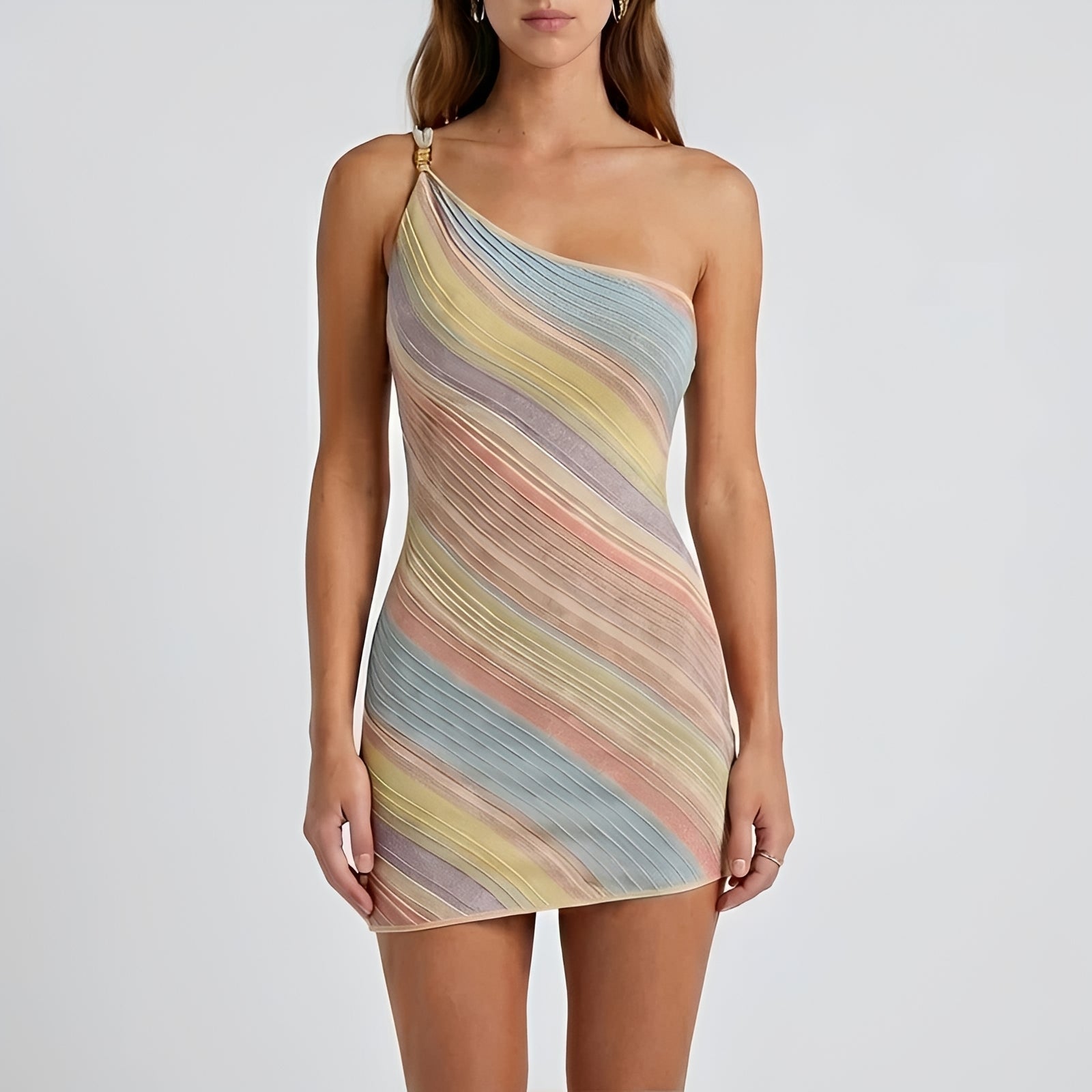 Kameron - Robe Courte Colorée avec Épaule en Valeur