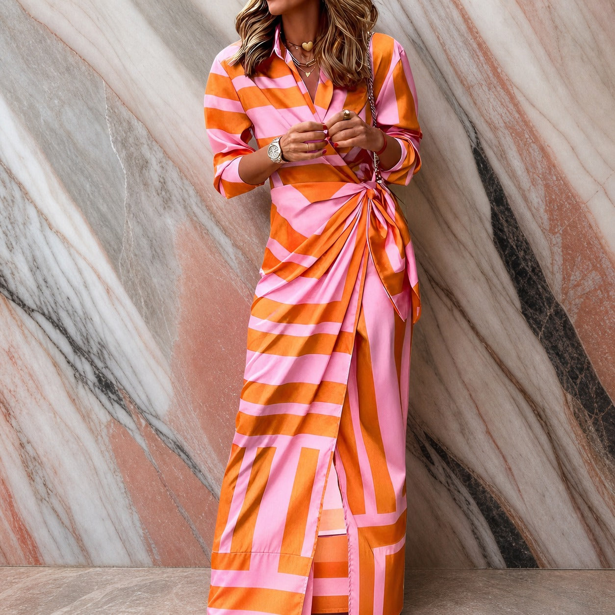 Aliza - Robe Élégante à Motif Rayé