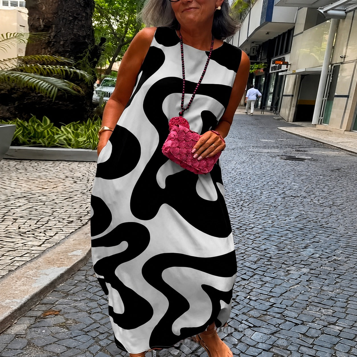 Taylor - Robe Chic Sans Manches à Motif Géométrique
