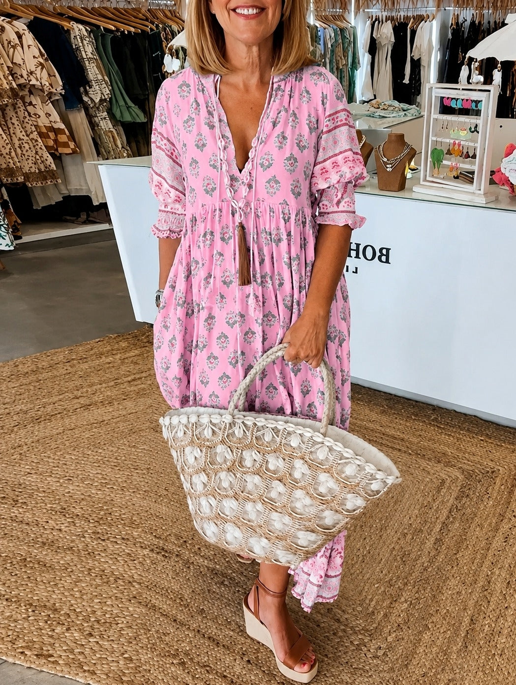Casey - Robe Décontractée avec Manches Mi-longues