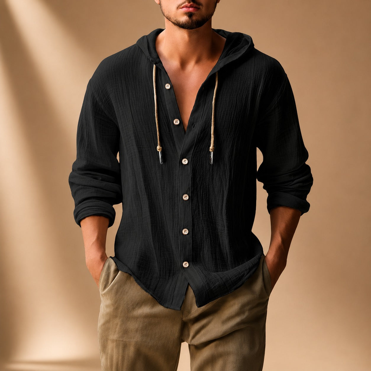 Kayne - Chemise Large avec Capuche et Manches Longues
