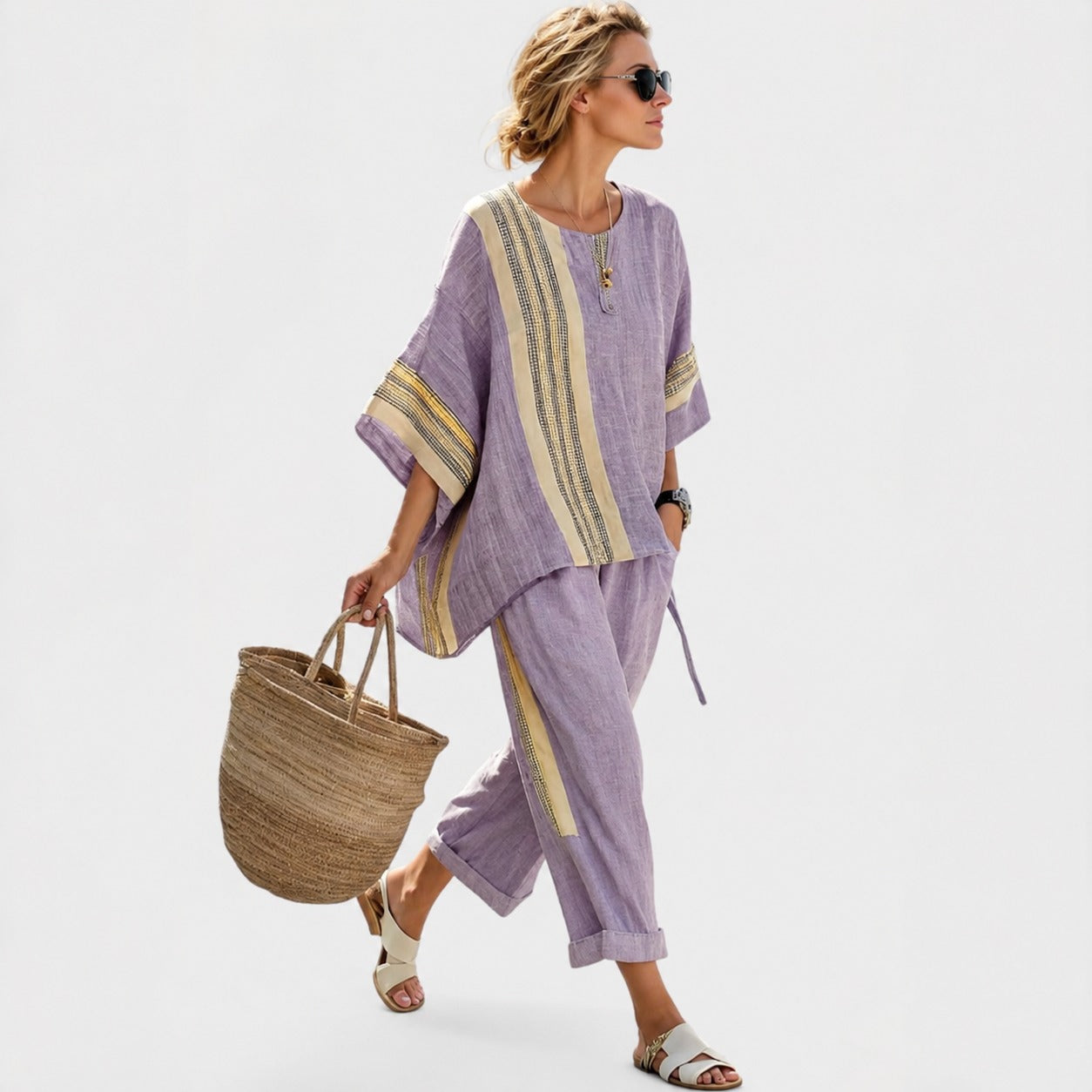 Libbie - Ensemble Tunique Rayée Confortable et Pantalon