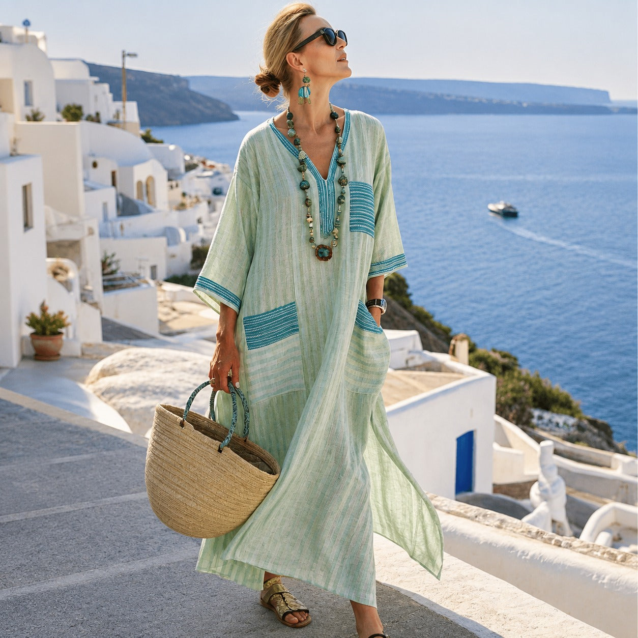 Aiza - Robe Midi à Imprimés Style Bohème