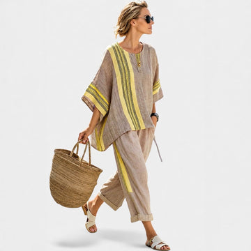 Libbie - Ensemble Tunique Rayée Confortable et Pantalon