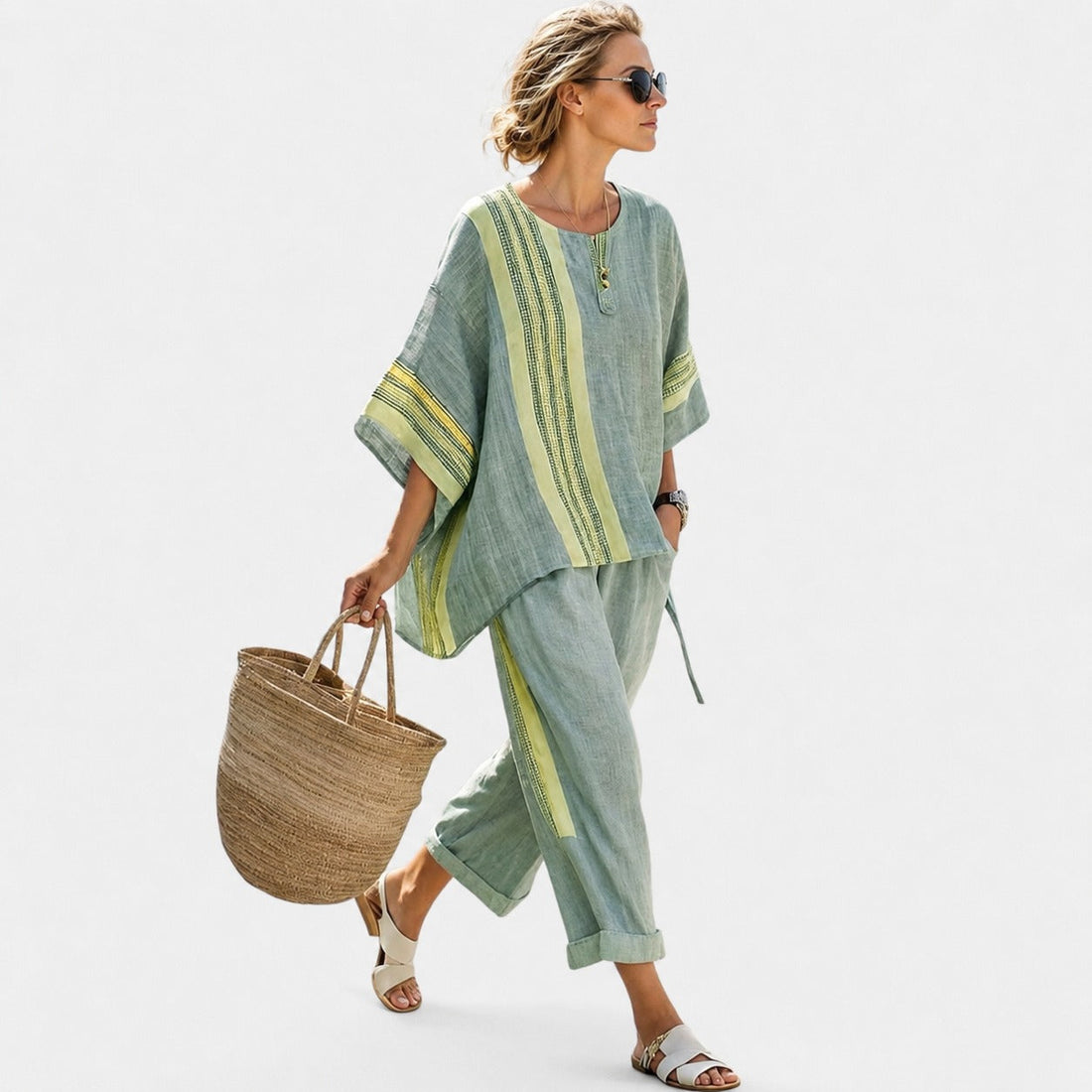 Libbie - Ensemble Tunique Rayée Confortable et Pantalon