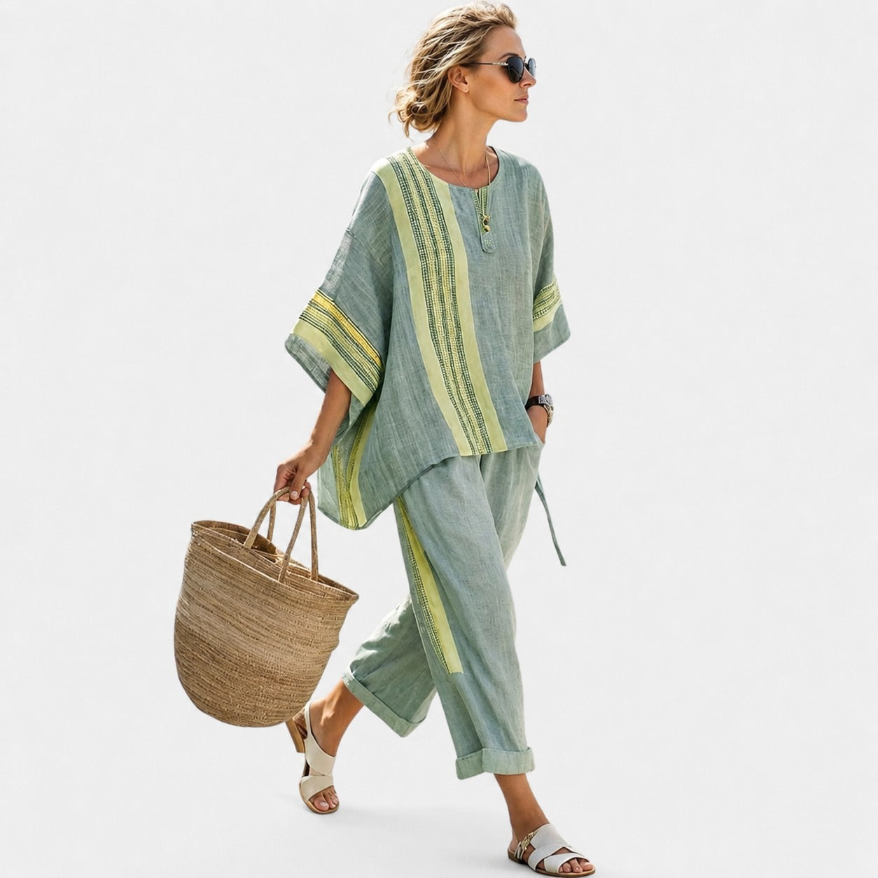 Libbie - Ensemble Tunique Rayée Confortable et Pantalon