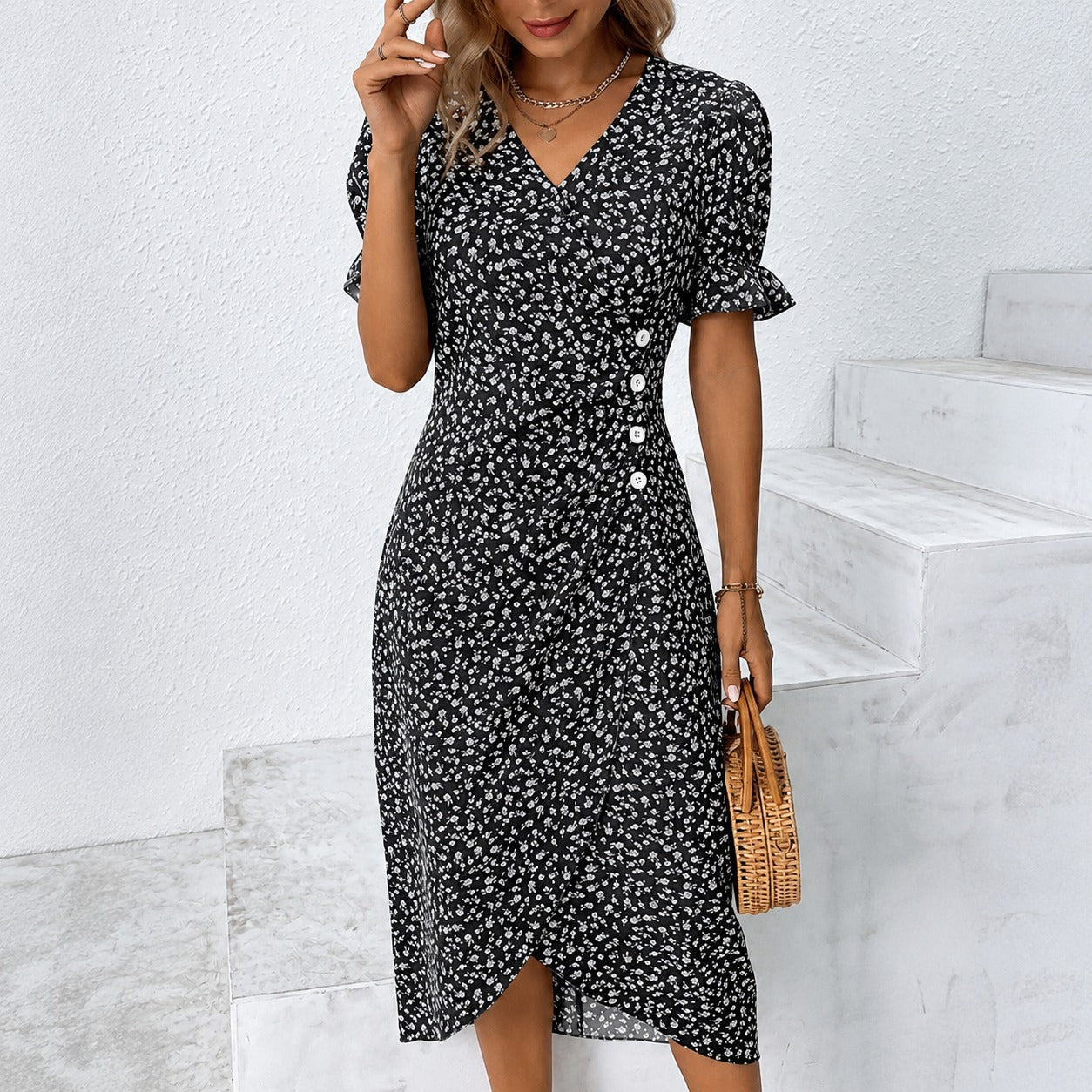 Gabriella - Robe élégante asymétrique à motifs floraux