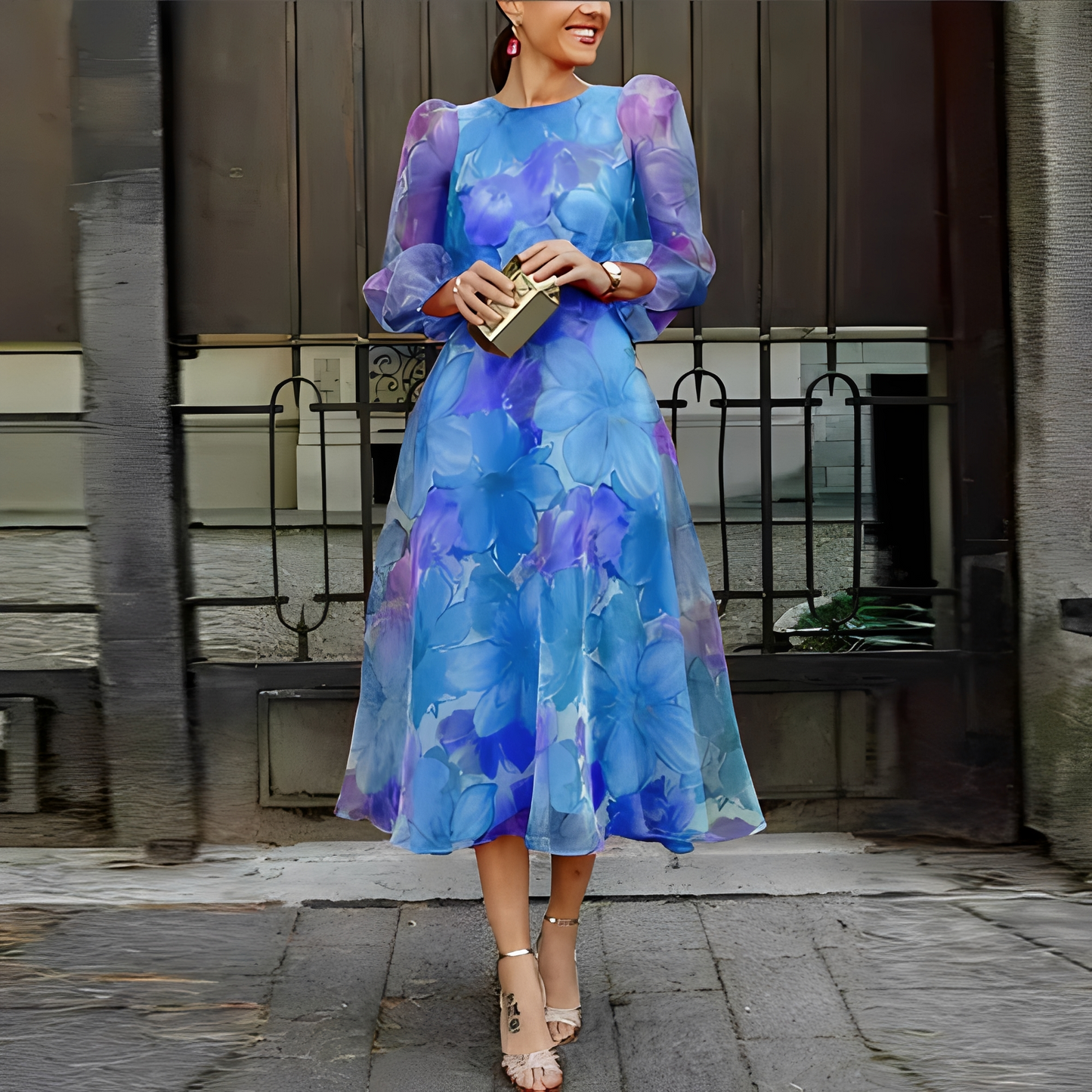 Elvie - Robe à fleurs chic à manches longues pour femme
