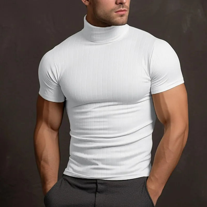 Aljur - T-shirt homme unie à col montant