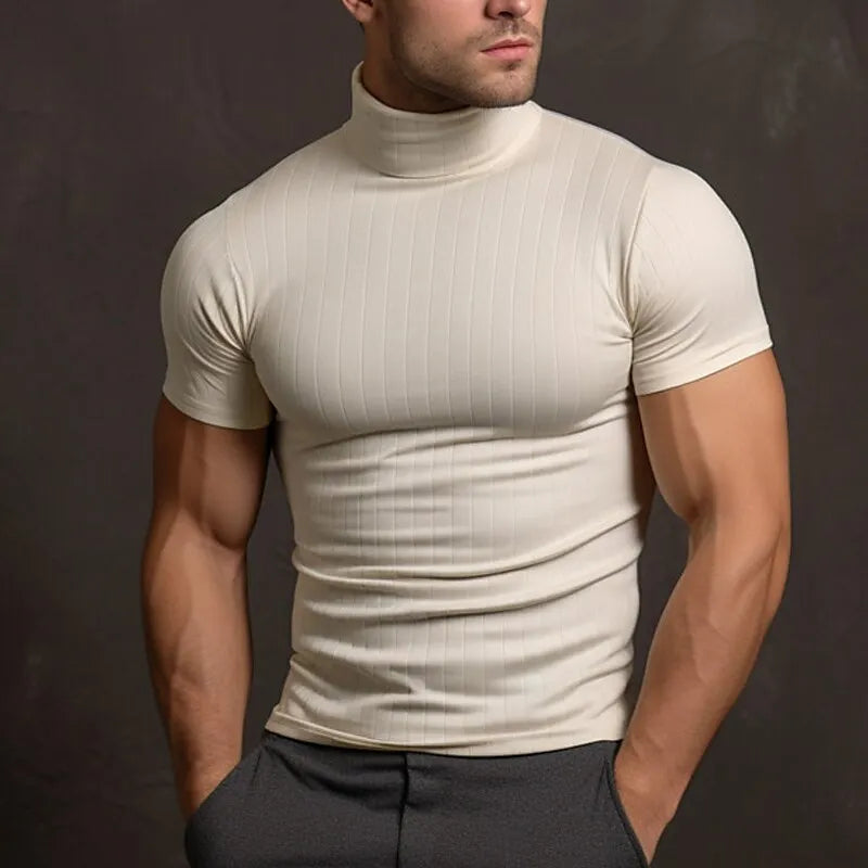 Aljur - T-shirt homme unie à col montant
