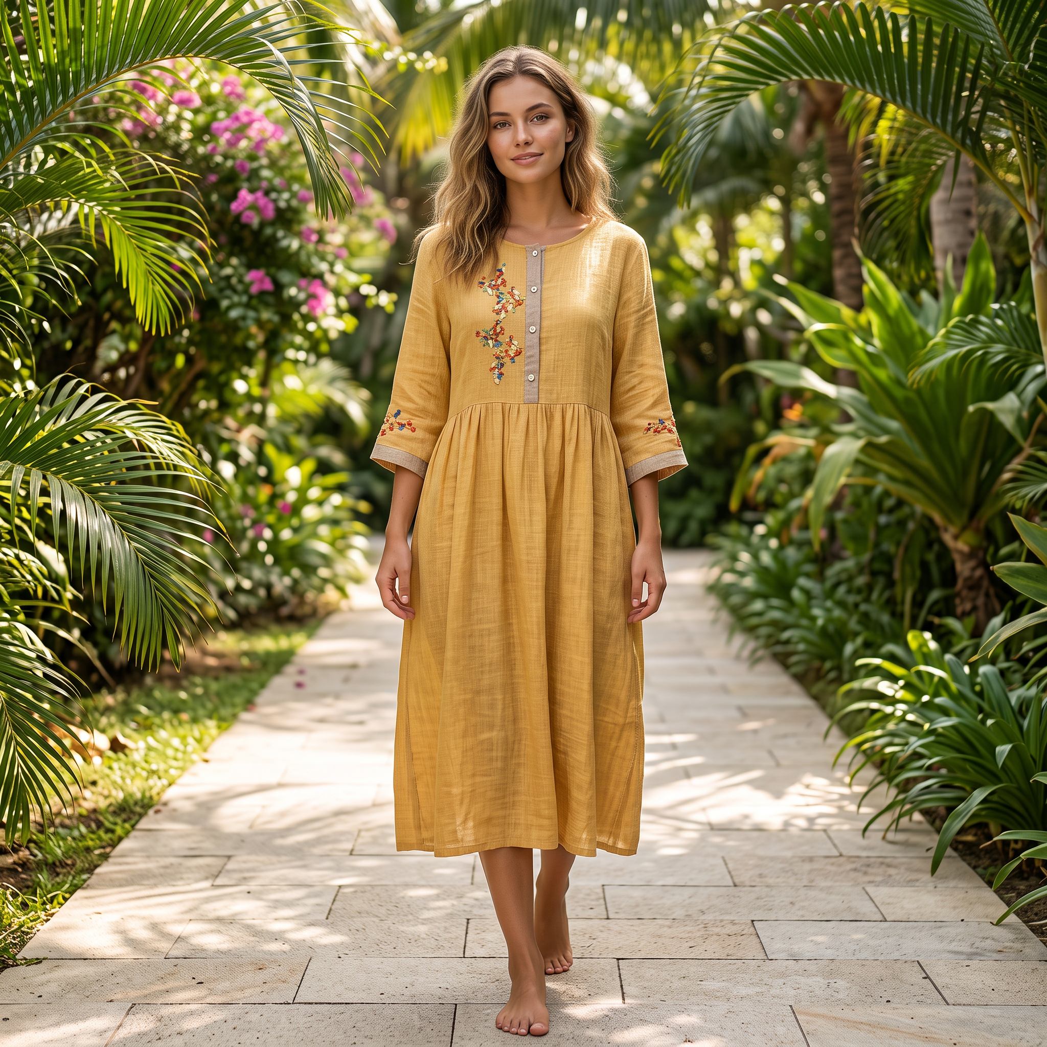 Laura - Robe Décontractée de Style Bohémien avec Broderies