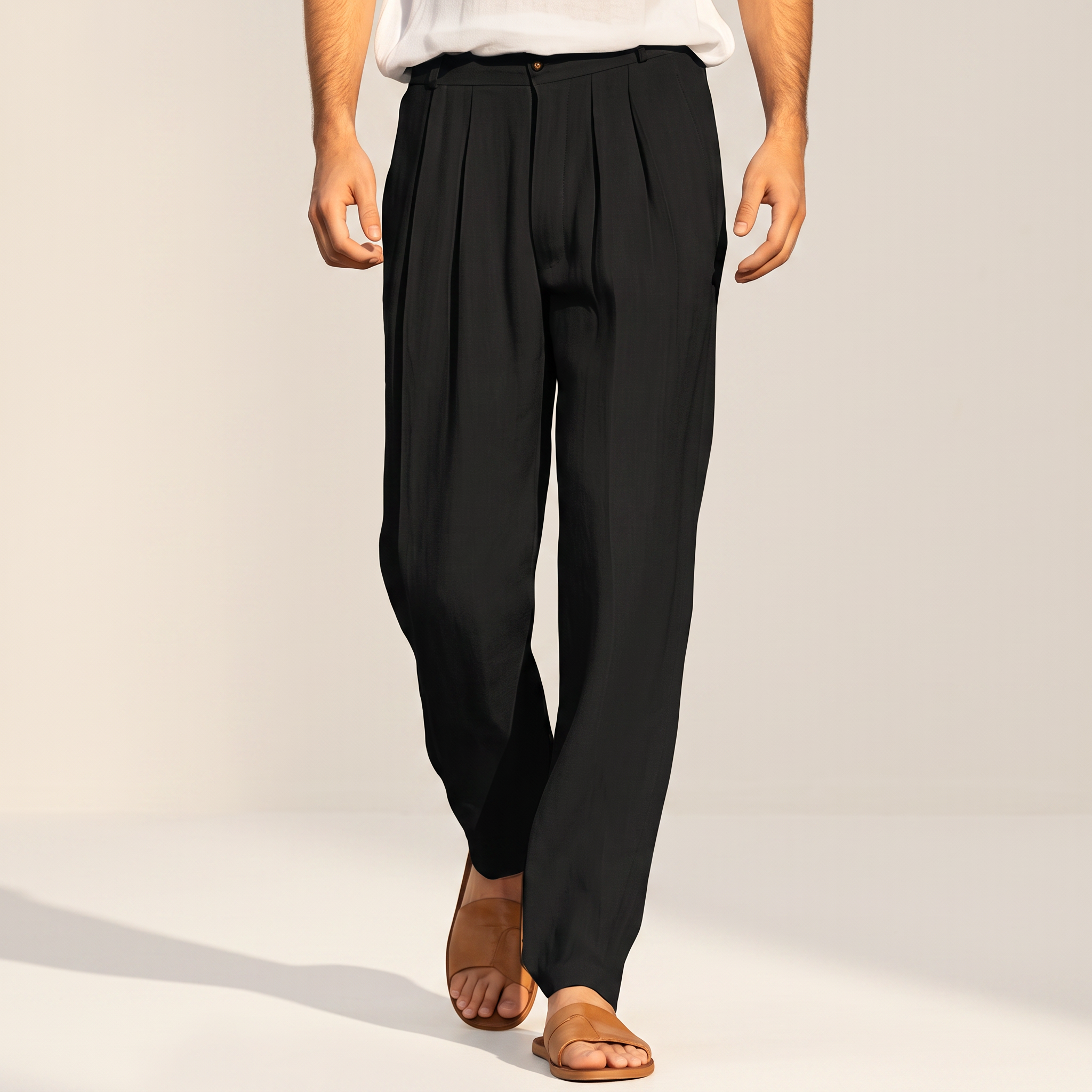 Randall - Pantalon large avec plis et style décontracté