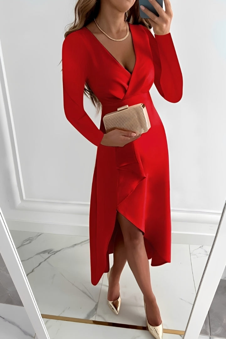 Gracie - Robe Midi Chic à Manches Longues