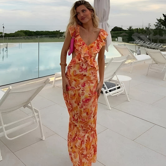 Lorraine - Robe élégante et longue à motifs floraux