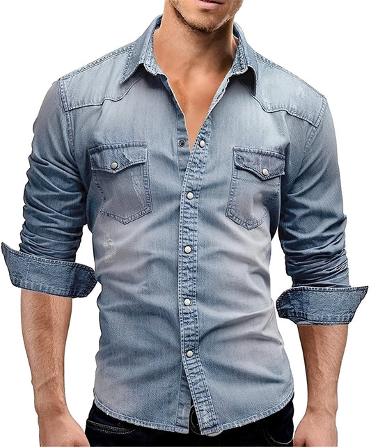 Arjun - Chemise en jean pour homme - manches longues style décontracté
