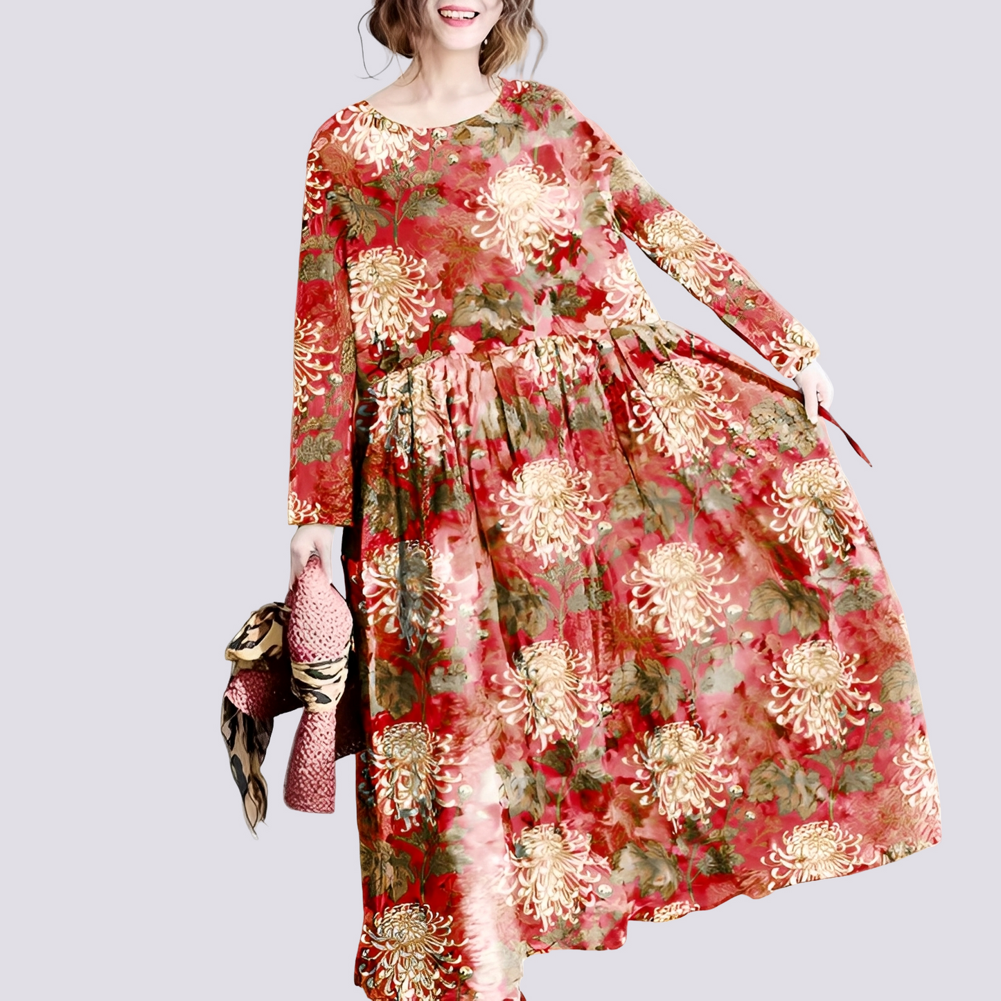 Terry - Robe longue maxi élégante avec motif floral pour femmes