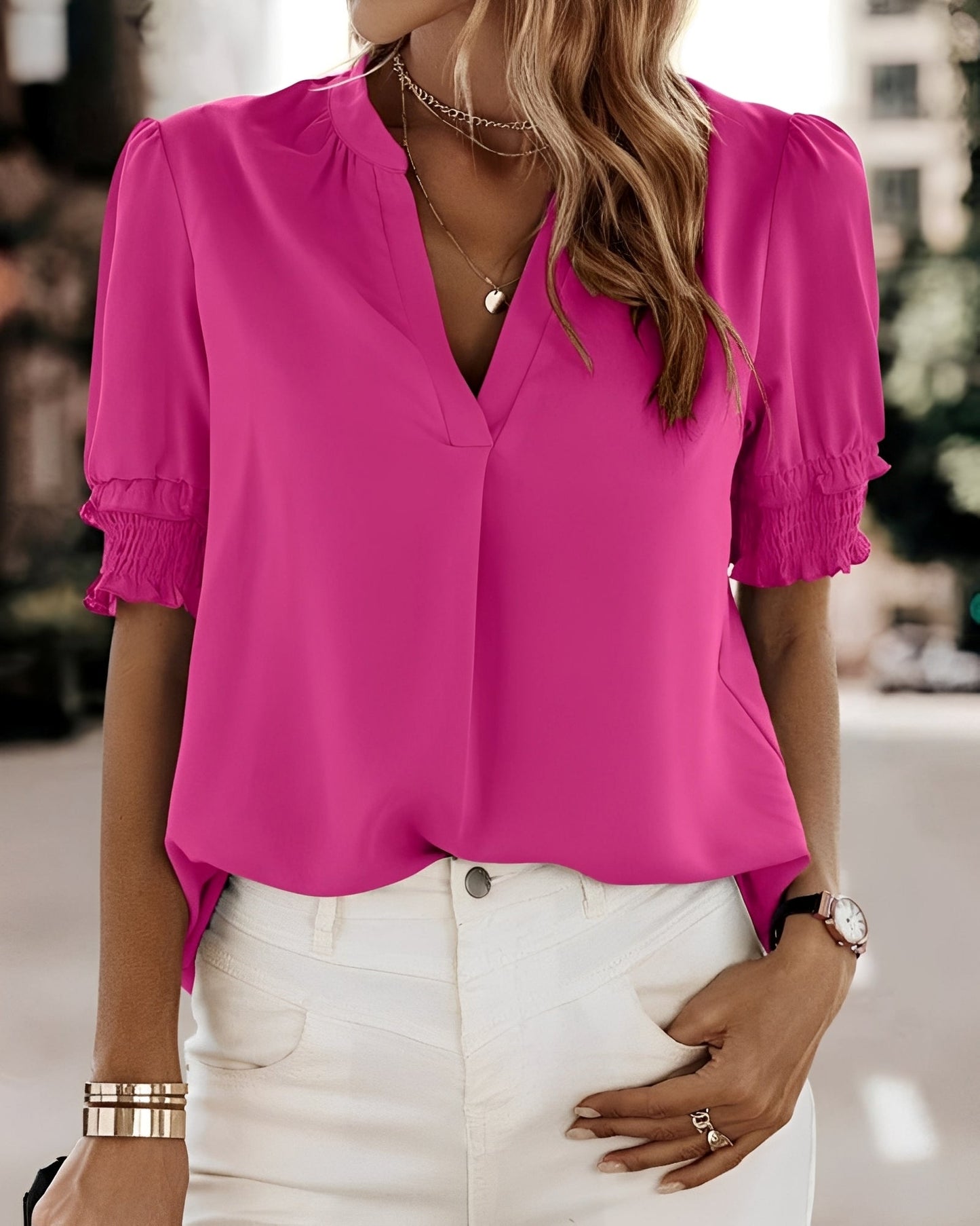 Amanda - Blouse chic à manches courtes pour femmes