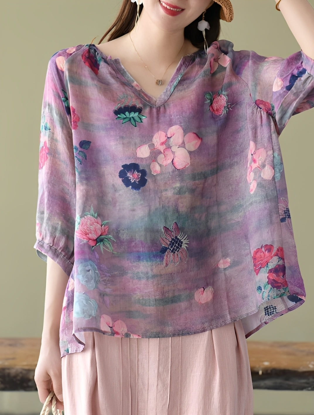 Nancy - Blouses larges et élégantes avec motifs pour femmes