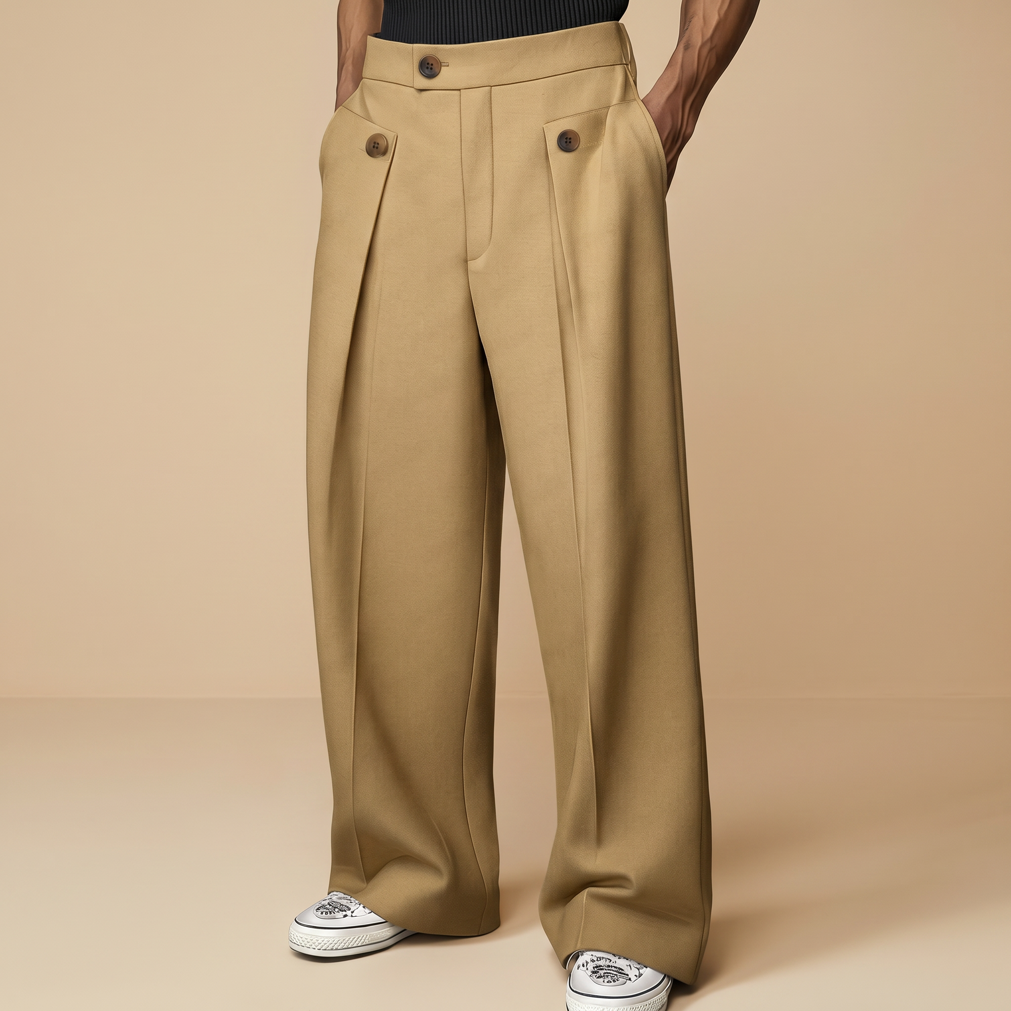 John - Pantalon Élégant Ample à Taille Haute
