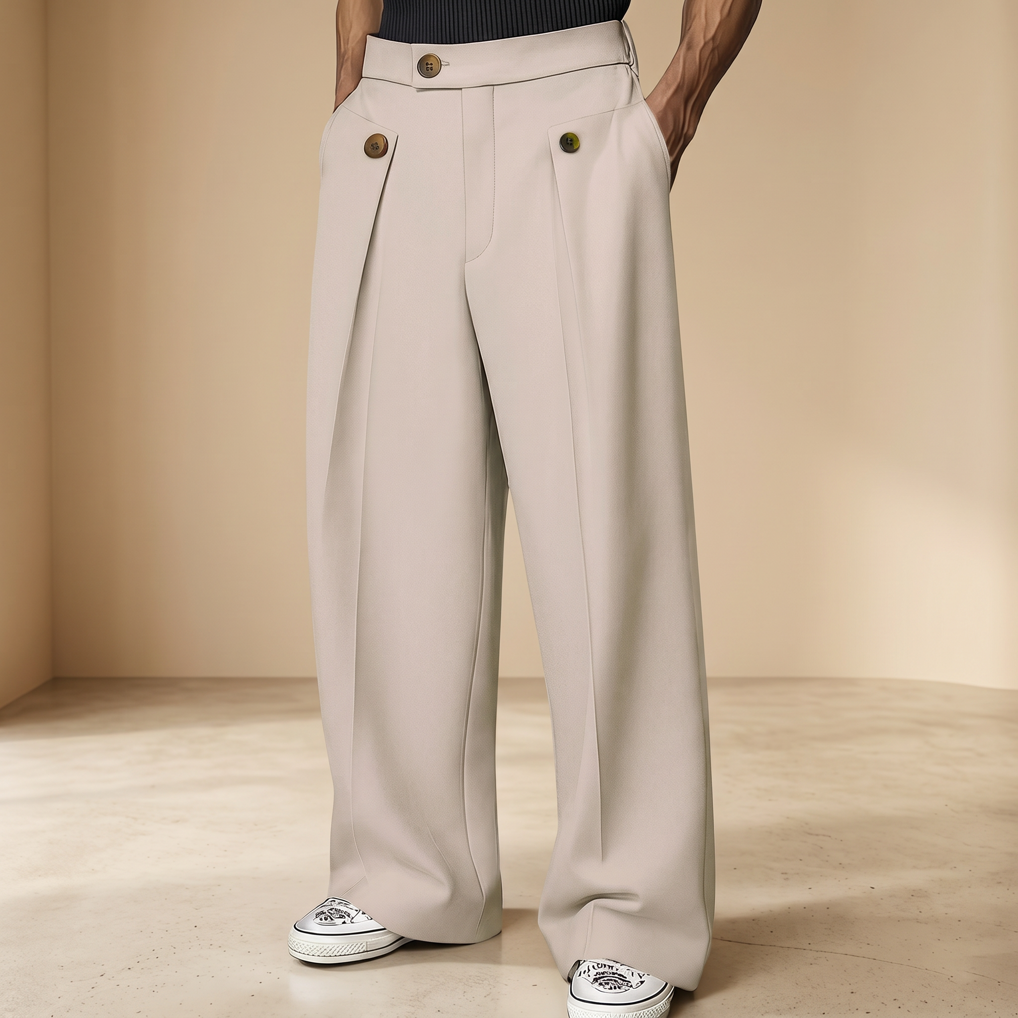 John - Pantalon Élégant Ample à Taille Haute