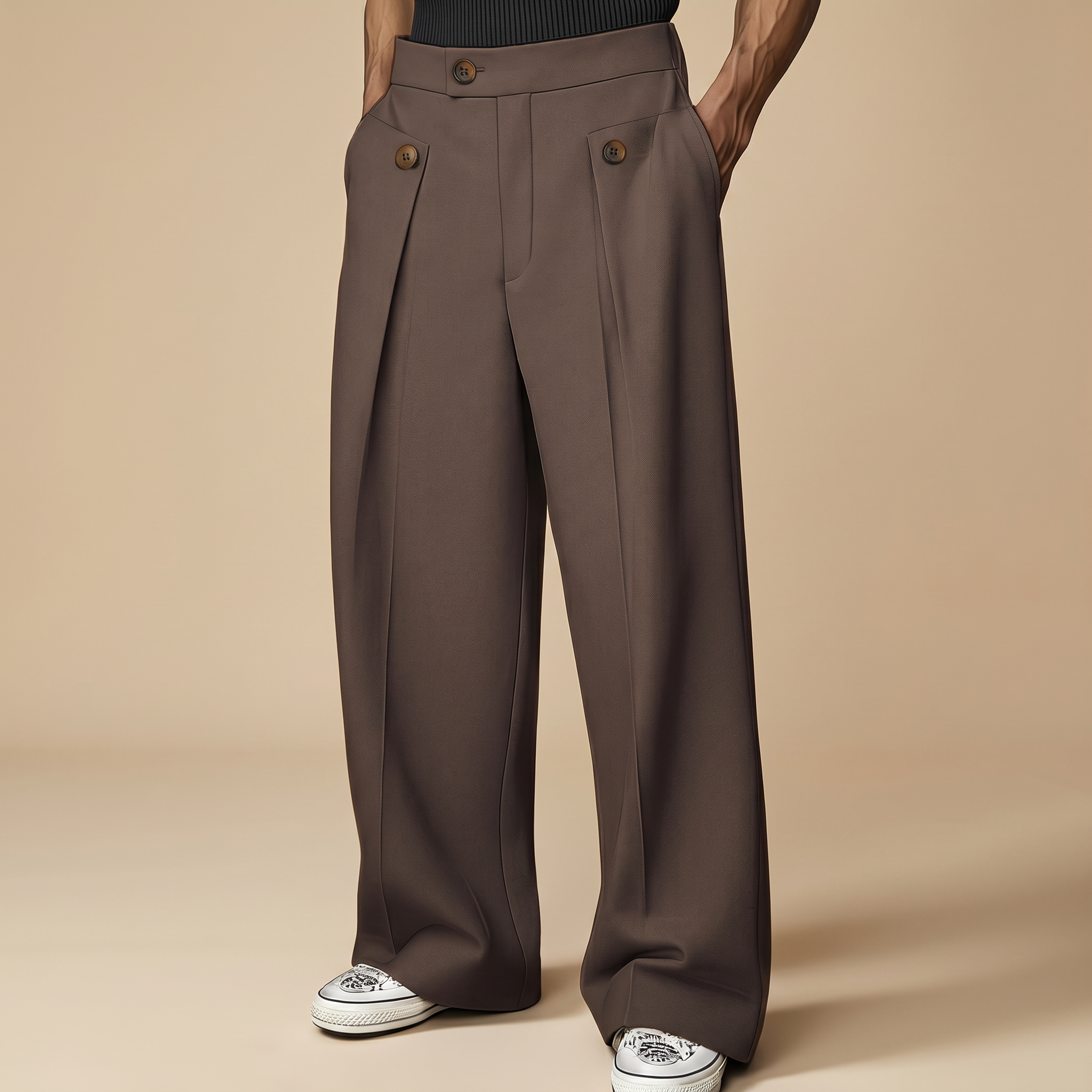 John - Pantalon Élégant Ample à Taille Haute