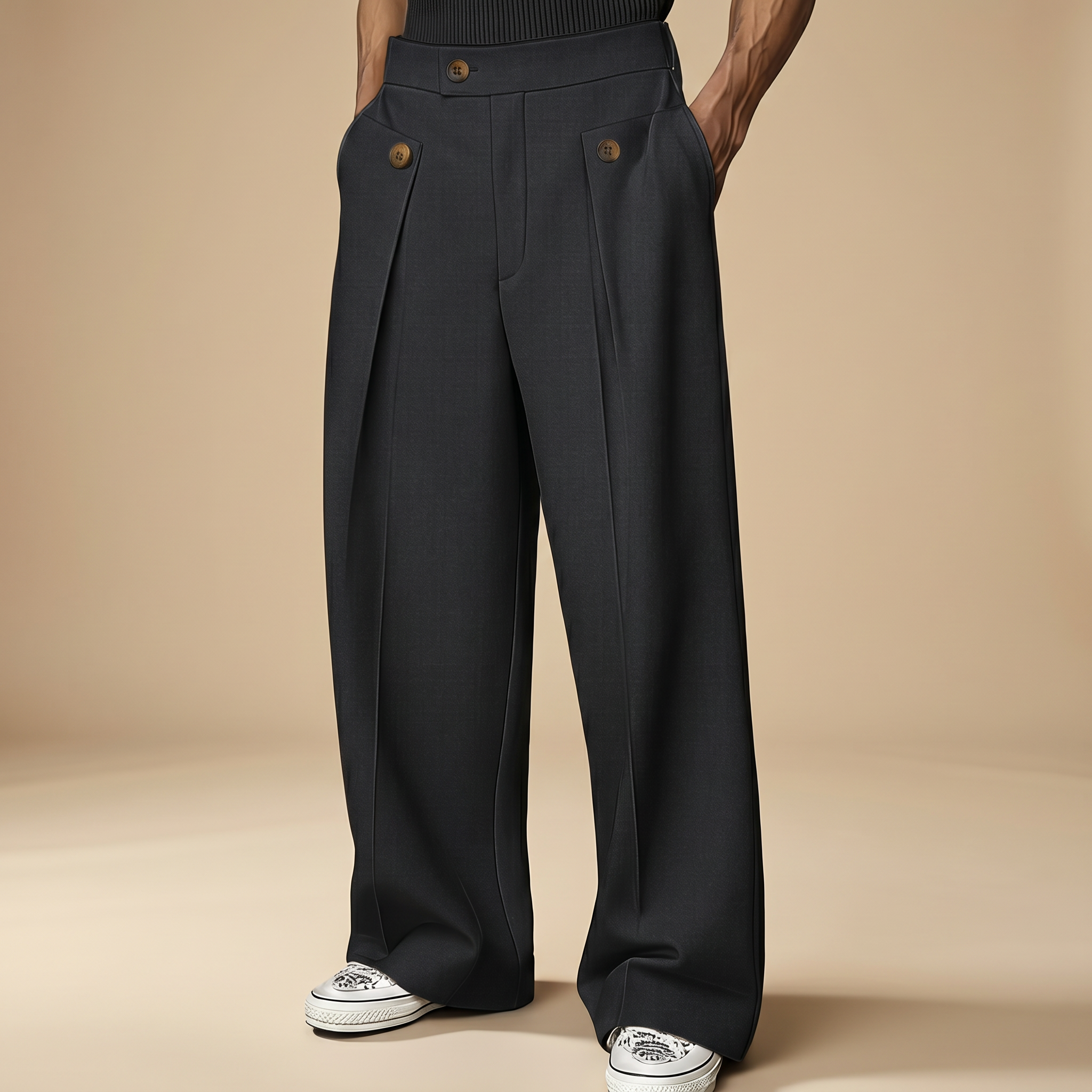 John - Pantalon Élégant Ample à Taille Haute