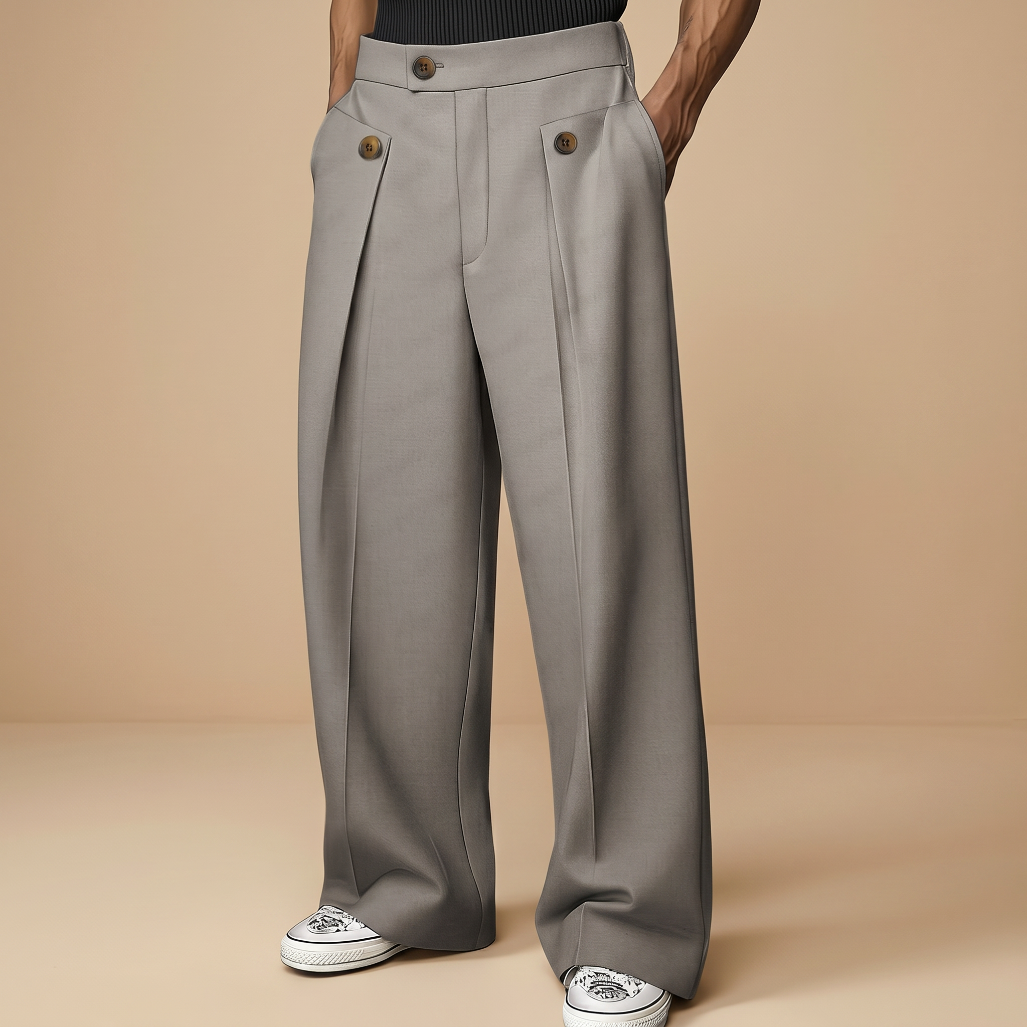 John - Pantalon Élégant Ample à Taille Haute