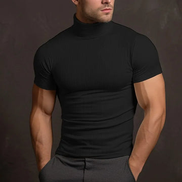 Aljur - T-shirt homme unie à col montant