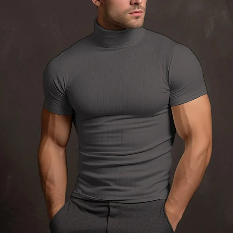 Aljur - T-shirt homme unie à col montant